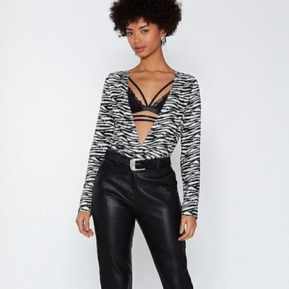 NWT Nasty Gal Satin Zebra Faux Wrap Knot Blouse